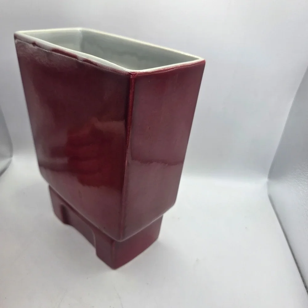 Vintage Red Wing Pottery B2001 Maroon Burgundy Floral Vase Planter MCM USA